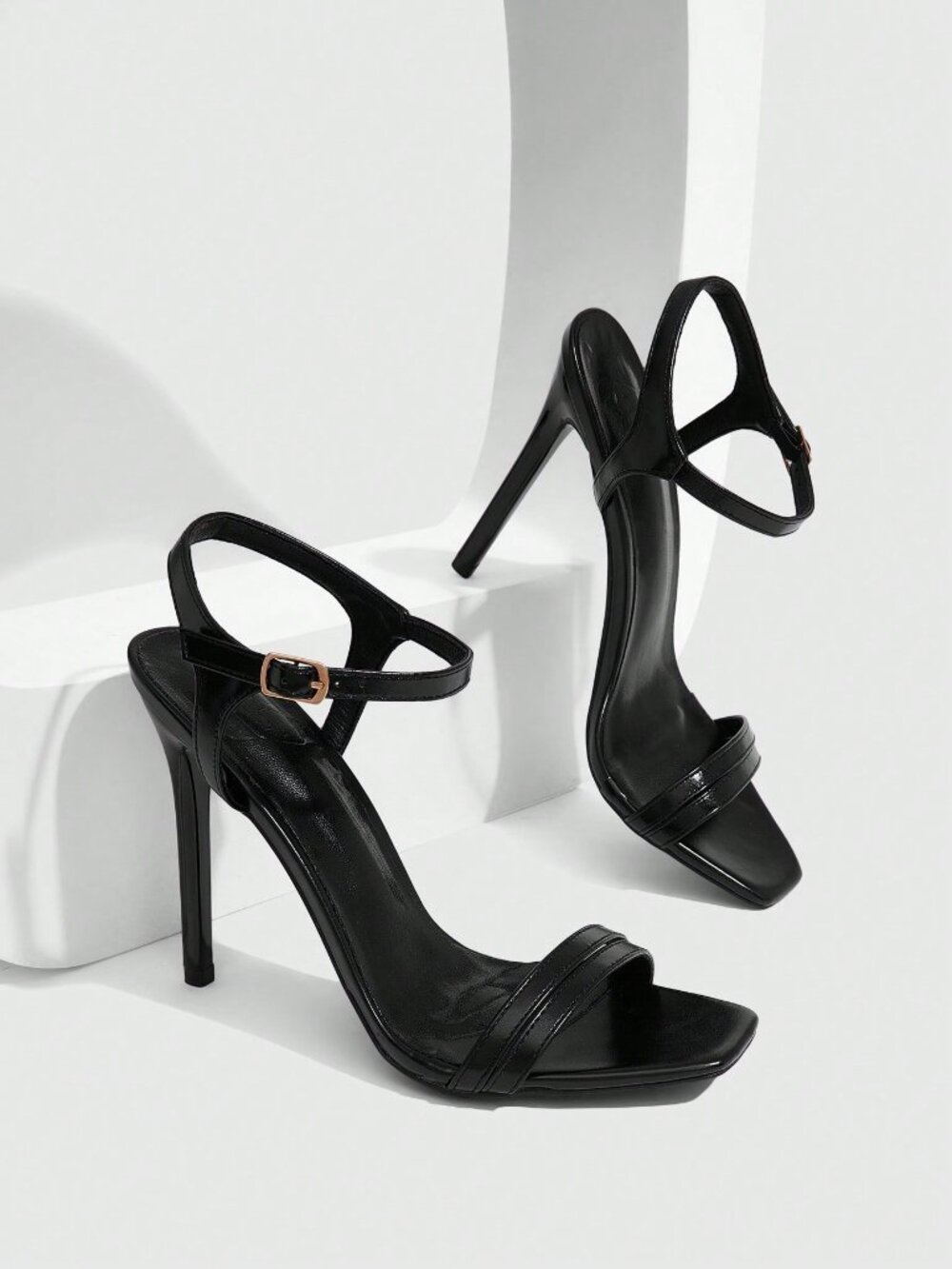 Black Sexy Women's High Heel Square Toe Sandals